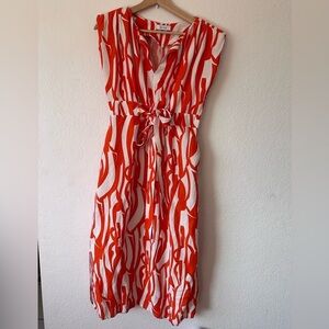 Setre Geometric Colorful Maxi dress in reddish orange and white- WITH POCKETS- S